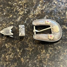 VTG 1” Premium Vogt Sterling Silver 10k Gold Filled Rubies Horseshoe Belt Buckle