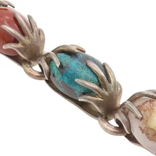 925 Sterling Silver Vintage Bracelet LOS CASTILLO Multi Gemstone Chain  BT11519