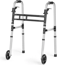 Lightweight Folding Walker with 5" Wheels, Adjustable Height & Width