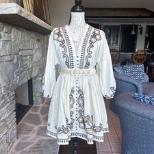 Zimmermann Aliane Paisley Short Dress in linen woven belt Size 2 Embroidered