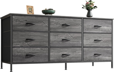 9 Drawer Dresser for Bedroom, 47 Inch Dresser TV Stand for 50, 55 Inch TV,  Enter