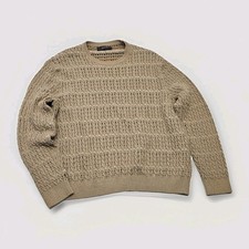 Vtg 100 Cotton Knit Pull Over Sweater Unisex XL Tan Minimalist Preppy Grandpa