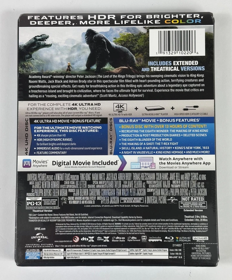 King Kong Limited Edition Steelbook 4K + Blu-Ray + Digital New Factory Sealed - Image 2 of 4