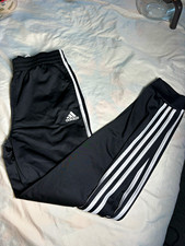 adidas Boys Black/White 3-Stripes Track Pants XL Elastic Waist Pull On