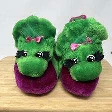 Vtg 90s Baby Bop Green Barney Slippers Youth Children Size 9-10 L  Toddler Plush