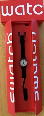 Swatch Black Bishop Quartz Swiss Made White Dial Black Plastic 34mm w/Box