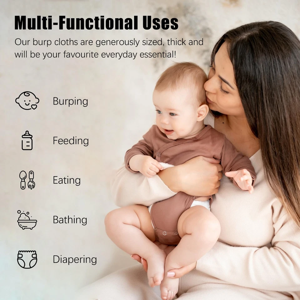 Paquete de 10 paños para eructar de muselina de 20x10 pulgadas, algodón absorbente ultra suave baba para bebé Ra Foto 3 de 4