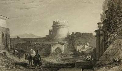 Grabmal Caecilia Metella, Via Appia, Stahlstich Romantik Unbekannt (19.Jhd) - Bild 1 von 4