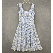 NorthStyle Floral Fit & Flare Dress Womens 4 Blue Ruched Chiffon Midi Summer