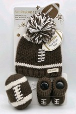 So Dorable 3pc Photo Op Set Football Hat Booties Ball Rattle 0-12M First Draft