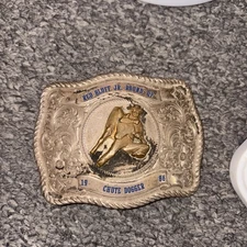 Vintage Sterling Silver Overlay 1986 GIST Red Bluff Chute Dogger Trophy Buckle