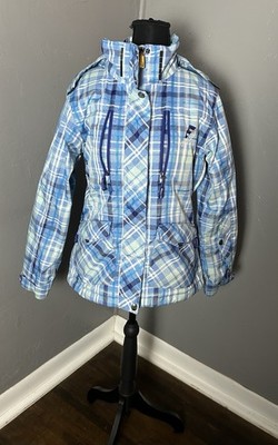 Morrow Women s Blue Plaid Ski Coat XS Yellow Lining winter snow boarding