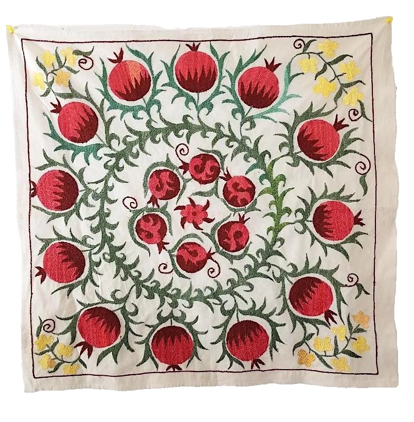 TABLE TOP - WALL HANGING - UZBEK SUZANI  30" x  32" - SILK EMBROIDERY ON COTTON - Image 4 of 4