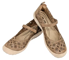 JBU by Jambu Mary Jane Shoes SIZE 7.5 Tan Perforated Hook and Loop Closure