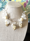 Vintage Necklace Floral shaped Beads Lucite with Cream & White Pearls- 10" — photo 2