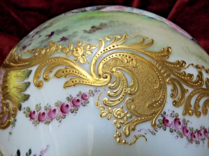 22" Tall Sevres Style HP Gilt Bronze Mounted Lidded Urn Artist Signed