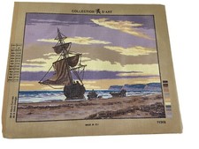 Gobelin Needlepoint Tapestry Canvas Ship On The Shore 19in By 14in Rome 10 Count