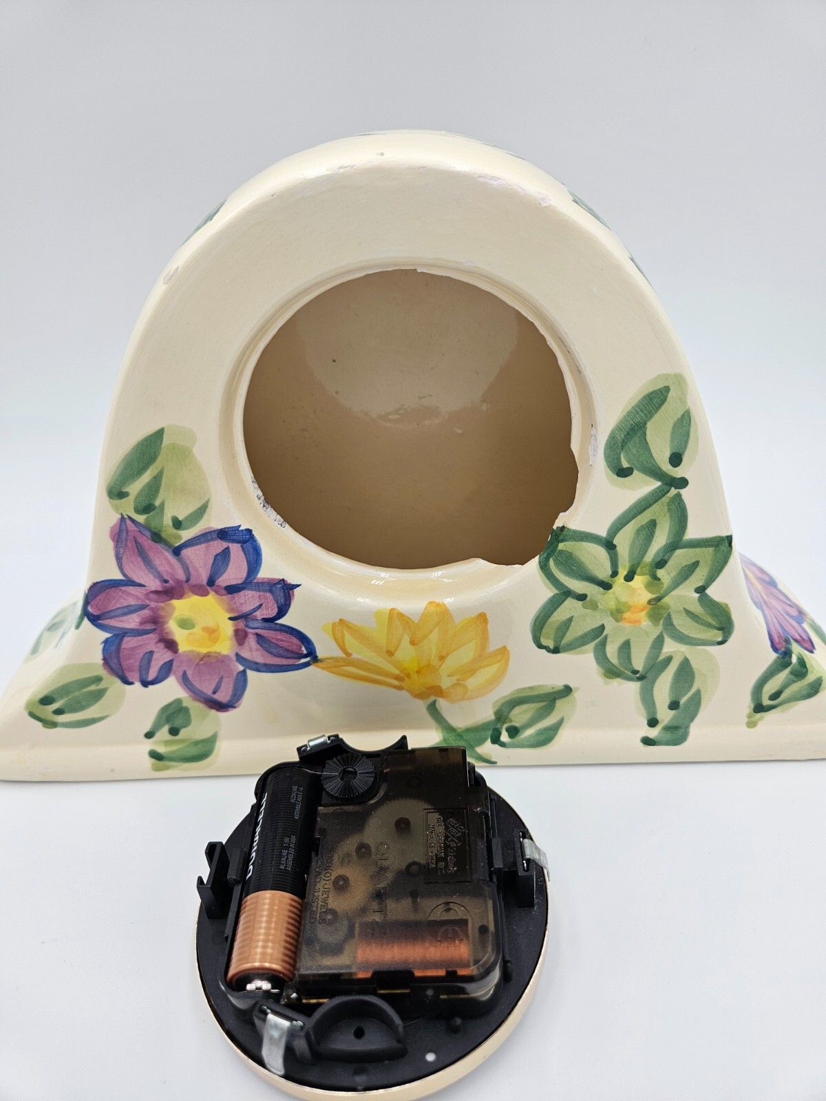 Ceramic Hand Painted Floral Quartz Battery Operated Mantel Clock