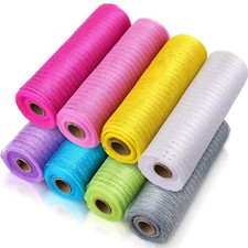 8 Rolls Deco Mesh Ribbon for Wreath Making 10in x 30ft Colored Burlap Mesh Ro...