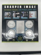 New~SHARPER IMAGE~Wireless Remote 4 Puck Light Set-LED Accent Lighting W/Remote
