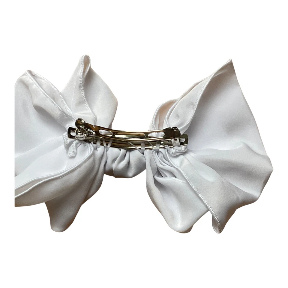 Clip de moño de pelo años 80 pasador tela blanca 7,5" accesorio de boda nupcial vintage Foto 2 de 3