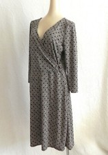 Loft Dress 3/4 Sleeve V-Neck Faux Wrap Top Under Armpit Zip Brown/Tan Size 8