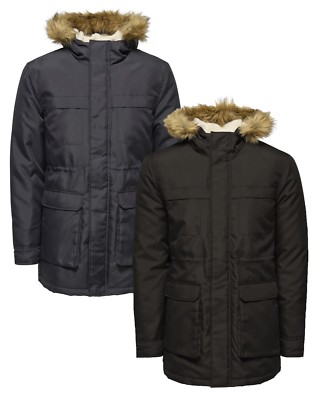 Only & Sons John Faux Fur Parka Jacket Mens Warm Long Hooded Padded Winter Coat