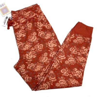 Lularoe Jax Jogger Sweatpants 2XL Rose Floral Maroon Peach
