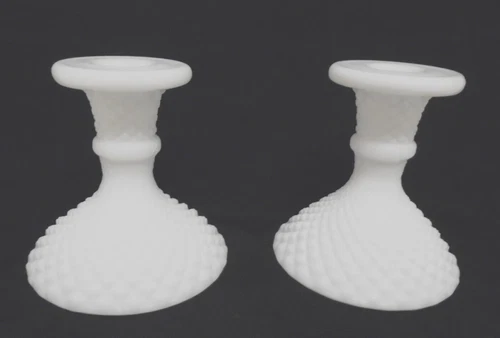 VINTAGE WESTMORELAND MILK GLASS DIAMOND CUT CANDLE HOLDERS