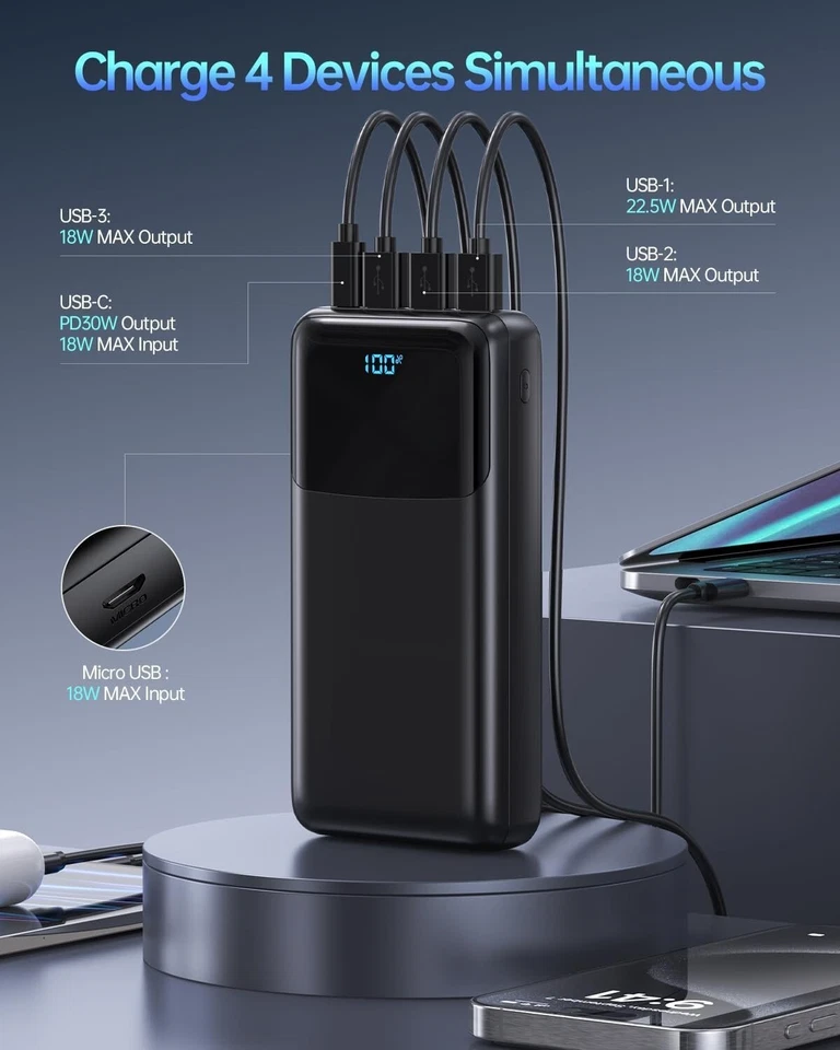 Cargador Portátil Banco de Alimentación 50000mAh, USB-C PD 30W y QC 4.0 Carga Rápida Nuevo* Foto 3 de 4