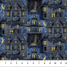 Hocus Pocus Stacked Houses cotton quilt fabric by Northcott Halloween 25446-48