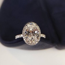 Oval 3.50Ct Halo Simulated Diamond Engagement Wedding Ring 925 Sterling Silver