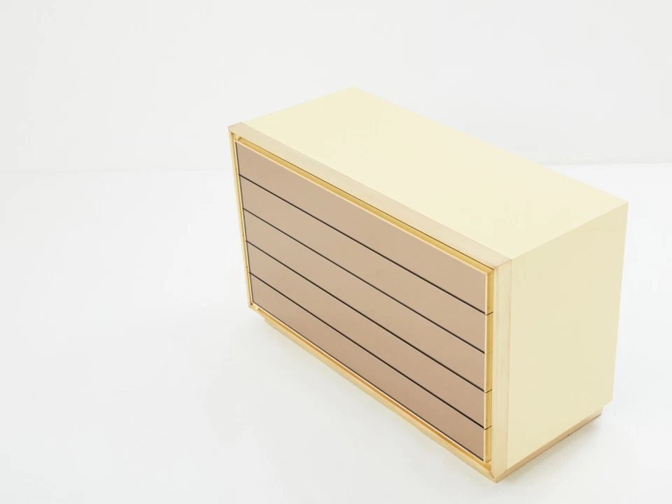 Maison Jansen commode laquée laiton et miroirs 1970 - Photo 4/4