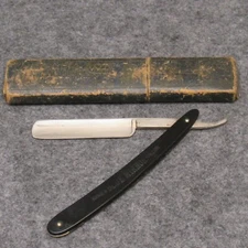 Kings Razor Co Indiana Pa 6-1/8" Straight Razor Blue Mirror Black Celluloid Vtg