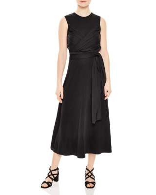 $395 NWT SANDRO TRUDY RUCHED MIDI DRESS SIZE 36 / 2-4 US BLACK