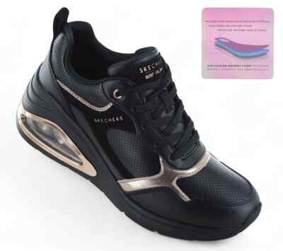 Skechers Shoes Women's Black Gold Air UNO Memory Foam Sport Comfort Wedge 177810