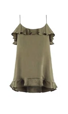 ZIMMERMANN | Silk Ruffle Cami Olive Green Top Size 1 / US 6 -Cheapchicplus