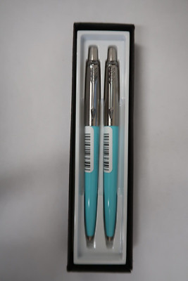 Parker Jotter Ballpoint Glam Rock Azure Blue & Stainless Steel 2 Pens New In Box