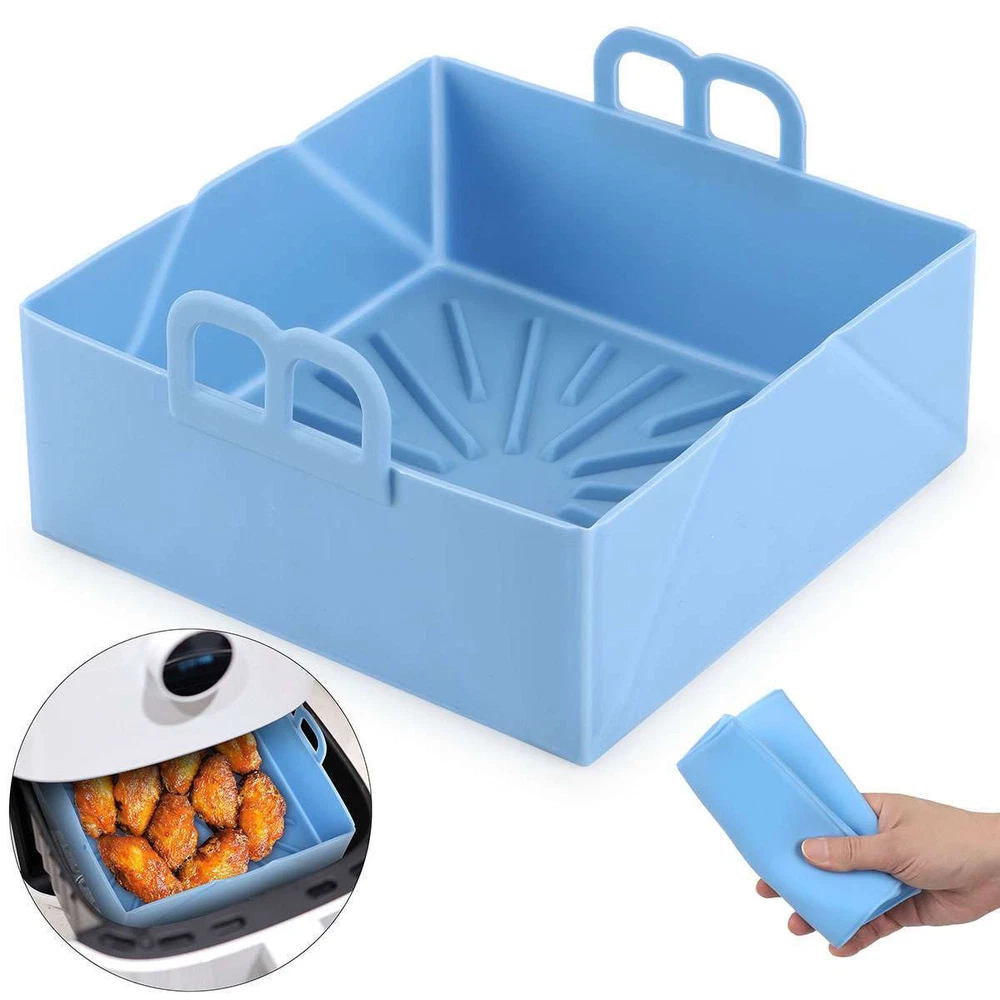 Air Fryer Silicone Pot Basket Non-Stick Safe Oven Square Baking Tray Foldable