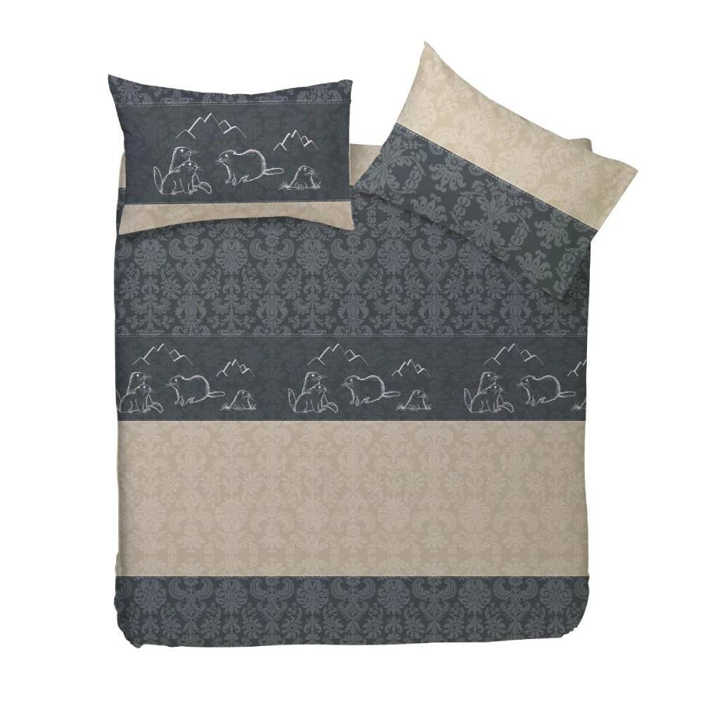 HAPPIDEA Marmotte gray flannel duvet cover with matching pillowcases  -image