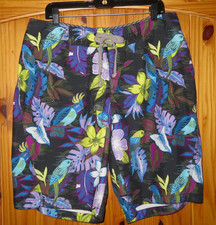 OLD NAVY Black TROPICAL BIRD Print BOARD SHORTS Swim Suit Men L