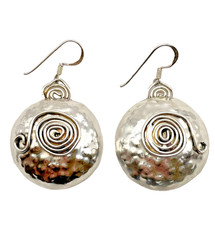 Sterling Silver .925 Swirl Spiral Artisan Dangle earrings with hammered finish