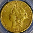 1863 S GOLD UNITED STATES $20 DOLLAR LIBERTY CIVIL WAR ERA COIN PCGS AU DETAIL