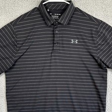 Under Armour Shirt Performance Polo Men XL Black Stripe Loose Rugby Golf Stretch