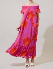 Sugarlips Luxe Getaway Floral Smocked Shoulder Maxi Dress Purple/ Red