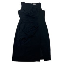 Calvin Klein A-Line Dress Women’s 8 Black Ruched Boat Neck Sleeveless Lined