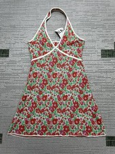 Zara Dress Womens Small Green Red Floral Cotton Blend Bodycon New