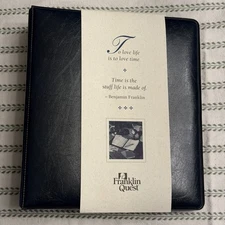 NEW Franklin Quest Classic 7-Ring Open Binder 1.5" Navy Ultra Vinyl Faux Leather