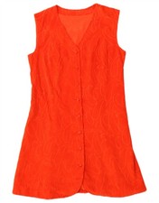 VINTAGE Womens Sleeveless Shirt Dress UK 12 Medium Orange Paisley DJ02