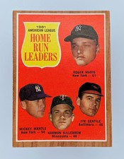 1962 Topps # 53 AL Home Run Leaders Mantle Killebrew Maris Gentile Nice!